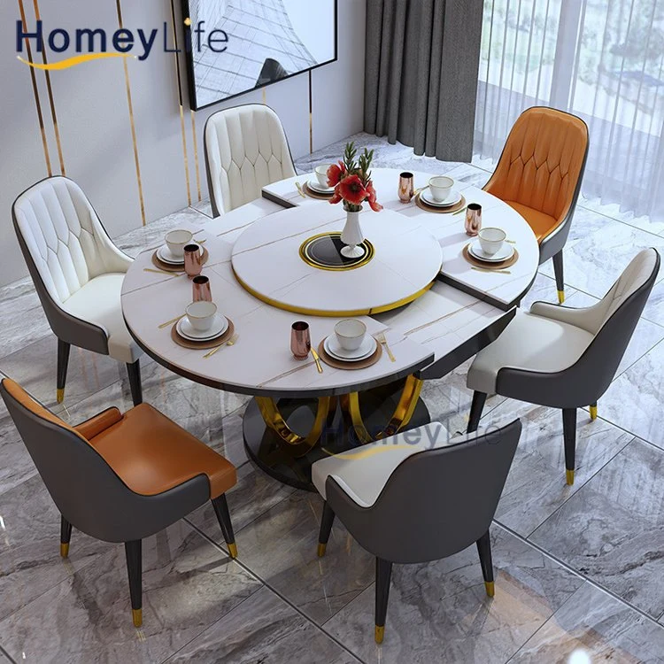 Simple Cheap Nordic Dining Room Table Marble Design Rectangular Sintered Stone Folding Extendable Furniture Table and Chairs